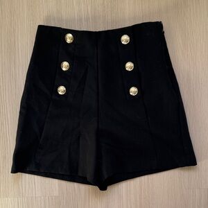 Zara Black High-Waist Shorts with Gold Accents
